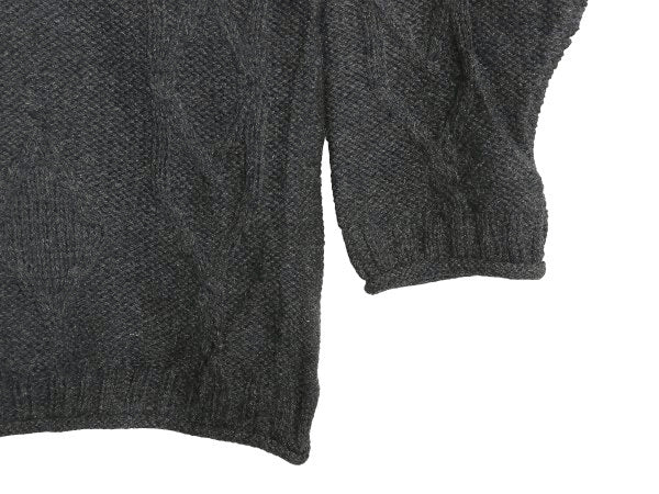 アイルランド製 aran crafts ロールネック ケーブル ニット セーター メンズ XL / ウール ローゲージ ハイネック 無地 大きいサイズ 濃灰