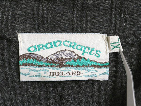 アイルランド製 aran crafts ロールネック ケーブル ニット セーター メンズ XL / ウール ローゲージ ハイネック 無地 大きいサイズ 濃灰