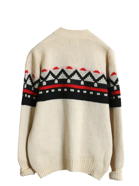 50s Kandahar デザイン ニット カーディガン メンズ M 古着 ヴィンテージ ウール セーター ポケット付き 前開き 羽織り 重ね着 ナチュラル