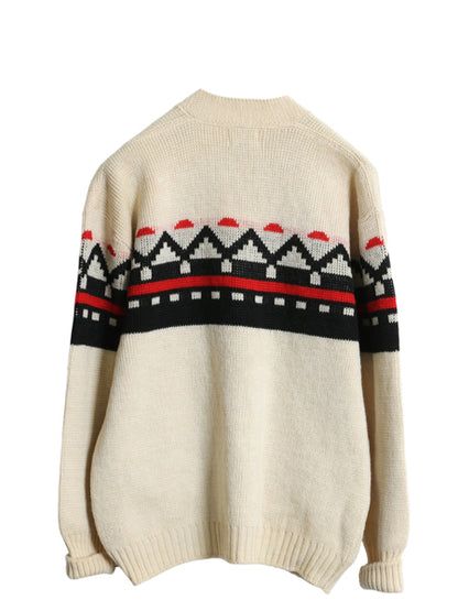 50s Kandahar デザイン ニット カーディガン メンズ M 古着 ヴィンテージ ウール セーター ポケット付き 前開き 羽織り 重ね着 ナチュラル