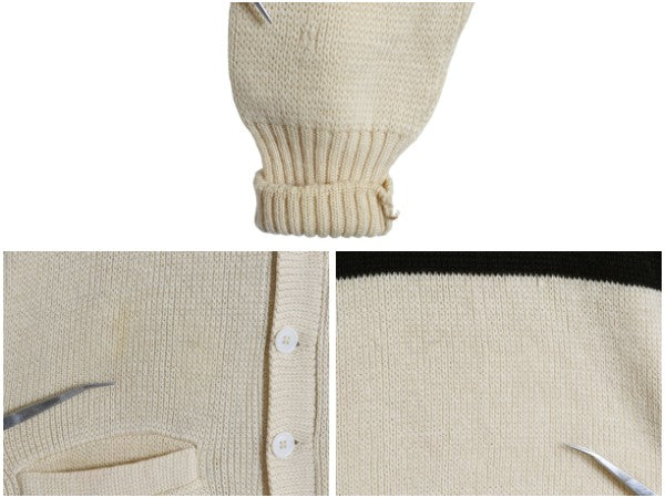 50s Kandahar デザイン ニット カーディガン メンズ M 古着 ヴィンテージ ウール セーター ポケット付き 前開き 羽織り 重ね着 ナチュラル