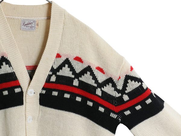 50s Kandahar デザイン ニット カーディガン メンズ M 古着 ヴィンテージ ウール セーター ポケット付き 前開き 羽織り 重ね着 ナチュラル