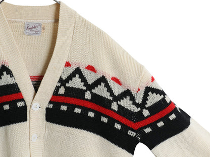 50s Kandahar デザイン ニット カーディガン メンズ M 古着 ヴィンテージ ウール セーター ポケット付き 前開き 羽織り 重ね着 ナチュラル
