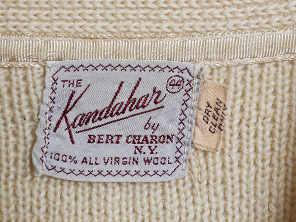 50s Kandahar デザイン ニット カーディガン メンズ M 古着 ヴィンテージ ウール セーター ポケット付き 前開き 羽織り 重ね着 ナチュラル