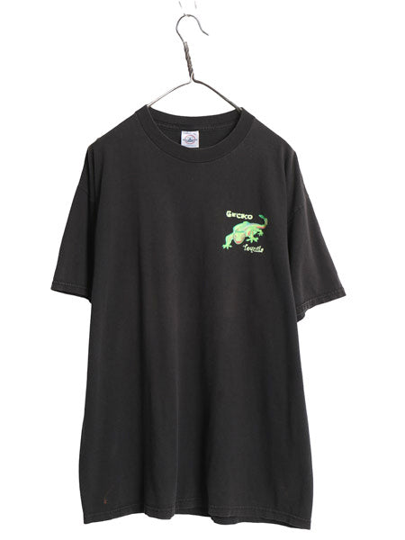90s 企業 ヤモリ プリント 半袖 Tシャツ メンズ XL オールド ヘビーウェイト コットン カットソー テキーラ キャラクター 大きいサイズ 黒