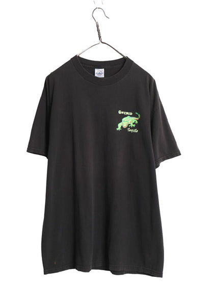 90s 企業 ヤモリ プリント 半袖 Tシャツ メンズ XL オールド ヘビーウェイト コットン カットソー テキーラ キャラクター 大きいサイズ 黒
