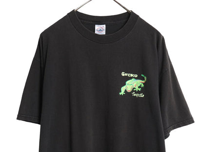 90s 企業 ヤモリ プリント 半袖 Tシャツ メンズ XL オールド ヘビーウェイト コットン カットソー テキーラ キャラクター 大きいサイズ 黒