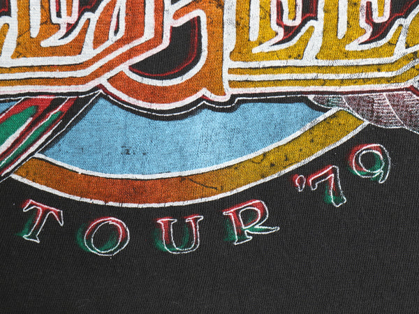 70s パキ綿 ★ ビージーズ ツアー イラスト プリント Tシャツ メンズ M 程 ヴィンテージ グラフィック シングルステッチ バンド ロック 黒 