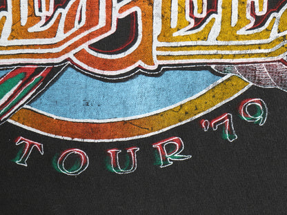 70s パキ綿 ★ ビージーズ ツアー イラスト プリント Tシャツ メンズ M 程 ヴィンテージ グラフィック シングルステッチ バンド ロック 黒 