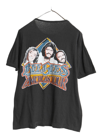 70s パキ綿 ★ ビージーズ ツアー イラスト プリント Tシャツ メンズ M 程 ヴィンテージ グラフィック シングルステッチ バンド ロック 黒 