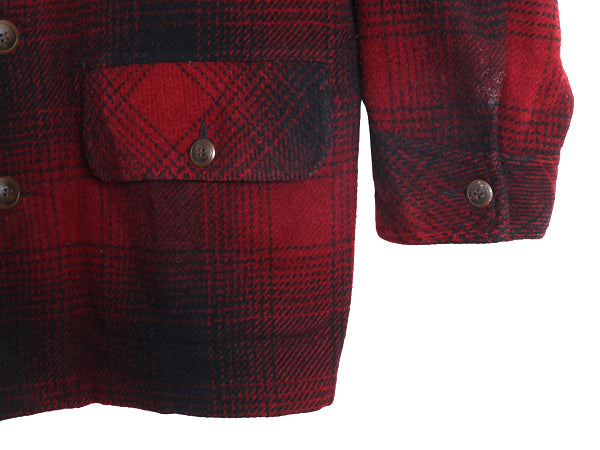 80s USA製 エルエルビーン オンブレ チェック ウール ハーフ コート メンズ M / 古着 アウトドア ヴィンテージ ジャケット ツートン 赤 黒