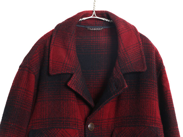 80s USA製 エルエルビーン オンブレ チェック ウール ハーフ コート メンズ M / 古着 アウトドア ヴィンテージ ジャケット ツートン 赤 黒