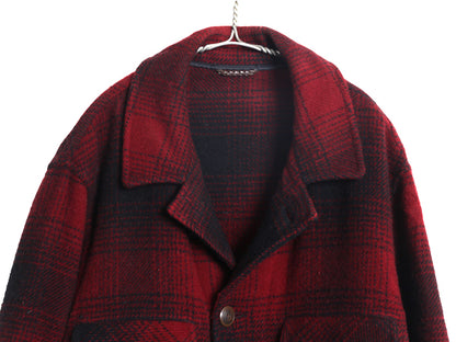 80s USA製 エルエルビーン オンブレ チェック ウール ハーフ コート メンズ M / 古着 アウトドア ヴィンテージ ジャケット ツートン 赤 黒