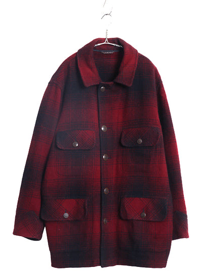 80s USA製 エルエルビーン オンブレ チェック ウール ハーフ コート メンズ M / 古着 アウトドア ヴィンテージ ジャケット ツートン 赤 黒
