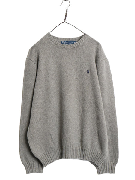 00s ポロ ラルフローレン コットン ニット セーター メンズ XXL オールド 長袖ニット ワンポイント クルーネック シンプル 大きいサイズ 灰