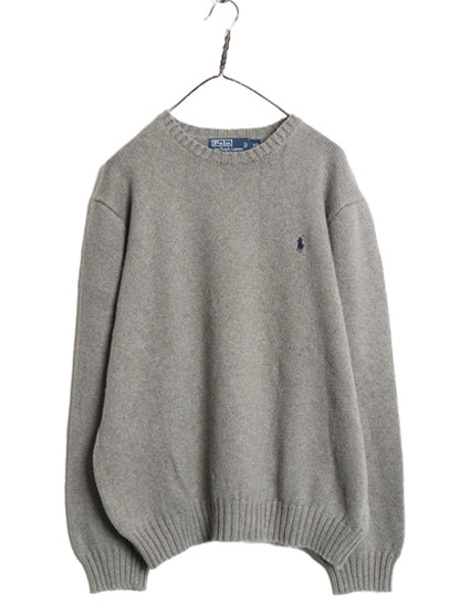 00s ポロ ラルフローレン コットン ニット セーター メンズ XXL オールド 長袖ニット ワンポイント クルーネック シンプル 大きいサイズ 灰