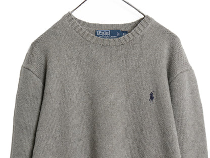 00s ポロ ラルフローレン コットン ニット セーター メンズ XXL オールド 長袖ニット ワンポイント クルーネック シンプル 大きいサイズ 灰