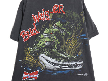 90s USA製 ★ バドワイザー カエル ワニ イラスト プリント Tシャツ メンズ XL / オールド 企業物 当時物 グラフィック ビール アニマル 黒