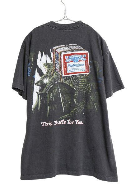 90s USA製 ★ バドワイザー カエル ワニ イラスト プリント Tシャツ メンズ XL / オールド 企業物 当時物 グラフィック ビール アニマル 黒