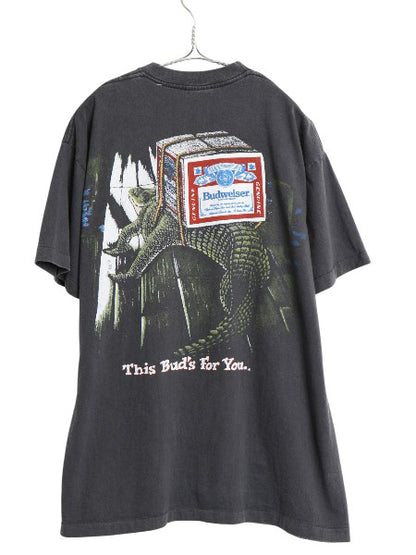90s USA製 ★ バドワイザー カエル ワニ イラスト プリント Tシャツ メンズ XL / オールド 企業物 当時物 グラフィック ビール アニマル 黒