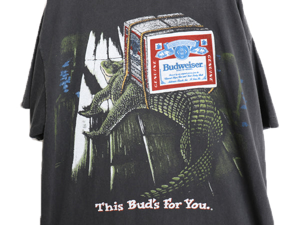 90s USA製 ★ バドワイザー カエル ワニ イラスト プリント Tシャツ メンズ XL / オールド 企業物 当時物 グラフィック ビール アニマル 黒