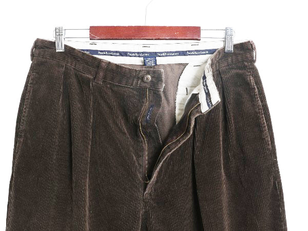 90s ポロ ラルフローレン 太畝 コーデュロイ パンツ 実寸 35 30 / オールド スラックス ストレート ツータック ヘビーウェイト ポロコーズ
