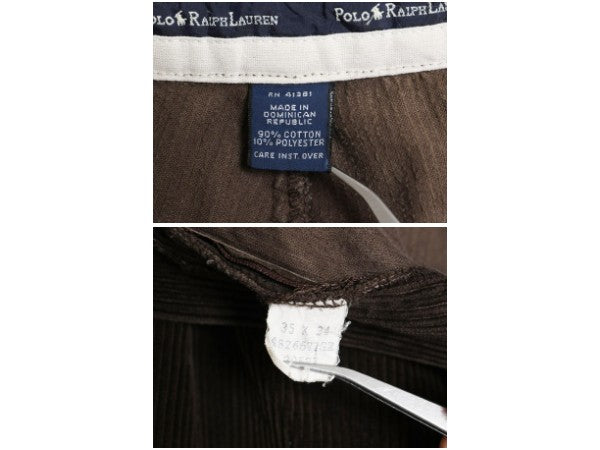 90s ポロ ラルフローレン 太畝 コーデュロイ パンツ 実寸 35 30 / オールド スラックス ストレート ツータック ヘビーウェイト ポロコーズ