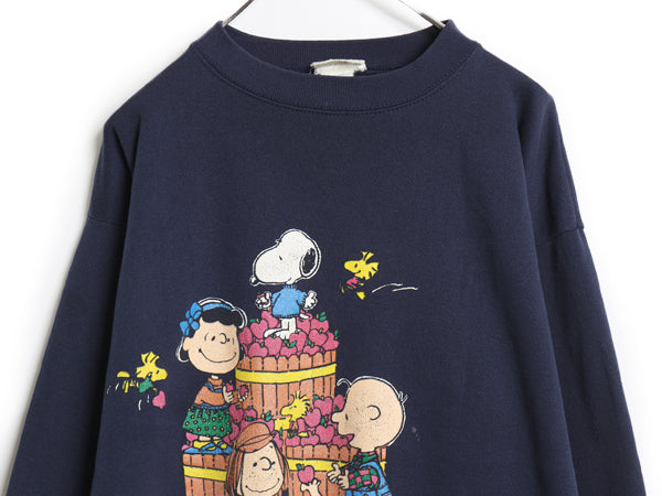 90s USA製 スヌーピー プリント スウェット メンズ レディース XL / オールド ピーナッツ オフィシャル キャラクター トレーナー 裏起毛 紺