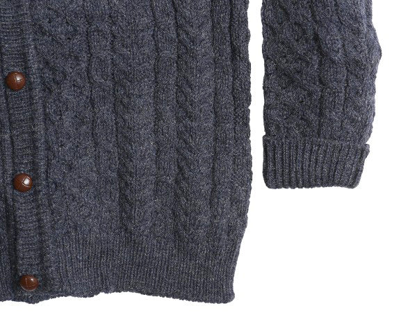 アイルランド製 エルエルビーン フィッシャーマン ウール ニット カーディガン メンズ L 古着 重ね着 前開き アラン ケーブル セーター 紺