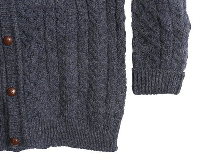 アイルランド製 エルエルビーン フィッシャーマン ウール ニット カーディガン メンズ L 古着 重ね着 前開き アラン ケーブル セーター 紺