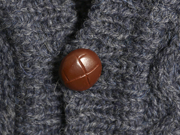 アイルランド製 エルエルビーン フィッシャーマン ウール ニット カーディガン メンズ L 古着 重ね着 前開き アラン ケーブル セーター 紺