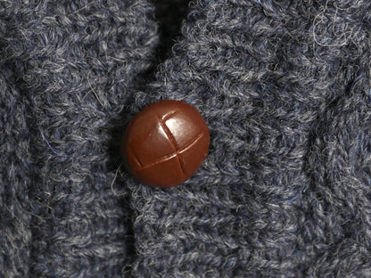 アイルランド製 エルエルビーン フィッシャーマン ウール ニット カーディガン メンズ L 古着 重ね着 前開き アラン ケーブル セーター 紺