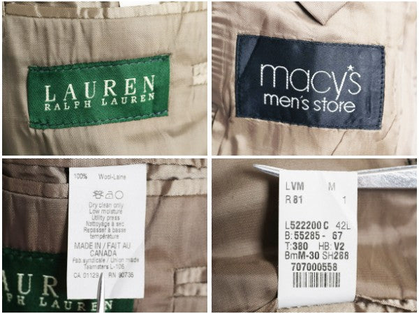 デッドストック ローレン ラルフローレン テーラード ジャケット メンズ XL 程/ ポロ ブレザー ウール チェック 大きいサイズ モノトーン