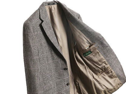 デッドストック ローレン ラルフローレン テーラード ジャケット メンズ XL 程/ ポロ ブレザー ウール チェック 大きいサイズ モノトーン