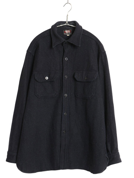 50s USA製 ウールリッチ CPO ウール シャツ メンズ L ヴィンテージ 黒タグ ヘビーウェイト ジャケット 長袖シャツ アンカーボタン 無地 紺