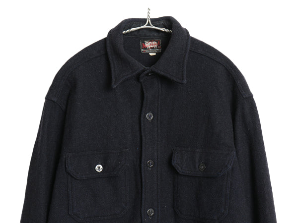 50s USA製 ウールリッチ CPO ウール シャツ メンズ L ヴィンテージ 黒タグ ヘビーウェイト ジャケット 長袖シャツ アンカーボタン 無地 紺