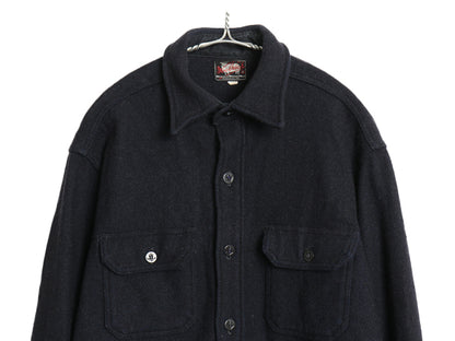 50s USA製 ウールリッチ CPO ウール シャツ メンズ L ヴィンテージ 黒タグ ヘビーウェイト ジャケット 長袖シャツ アンカーボタン 無地 紺