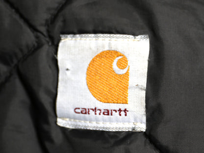 00s カーハート 中綿 ダック ベスト メンズ L 程 古着 オールド フルジップ 腰ゴム ナイロン キルティング ライナー 前開き チェストナッツ