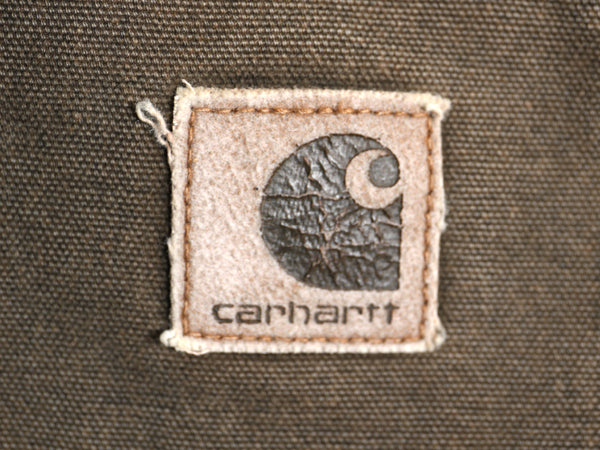 00s カーハート 中綿 ダック ベスト メンズ L 程 古着 オールド フルジップ 腰ゴム ナイロン キルティング ライナー 前開き チェストナッツ