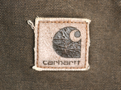 00s カーハート 中綿 ダック ベスト メンズ L 程 古着 オールド フルジップ 腰ゴム ナイロン キルティング ライナー 前開き チェストナッツ