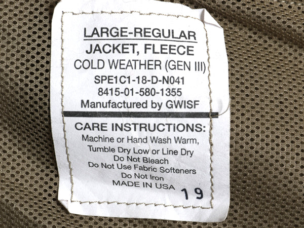 米軍実物 ECWCS GEN3 フルジップ フリース ジャケット LARGE REGULAR 古着 USA製 18年製 毛足 ミリタリー アーミー 軍物 レベル3 コヨーテ