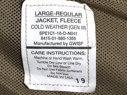 米軍実物 ECWCS GEN3 フルジップ フリース ジャケット LARGE REGULAR 古着 USA製 18年製 毛足 ミリタリー アーミー 軍物 レベル3 コヨーテ