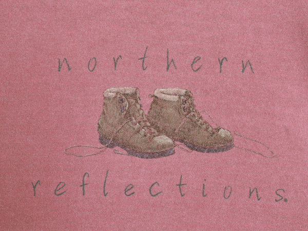 90s Northern Reflections イラスト プリント Tシャツ メンズ XL 程 オールド アウトドア ブーツ アート シングルステッチ 大きいサイズ 赤