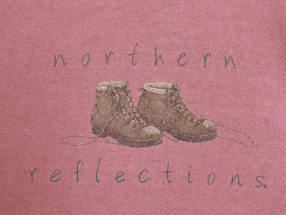90s Northern Reflections イラスト プリント Tシャツ メンズ XL 程 オールド アウトドア ブーツ アート シングルステッチ 大きいサイズ 赤