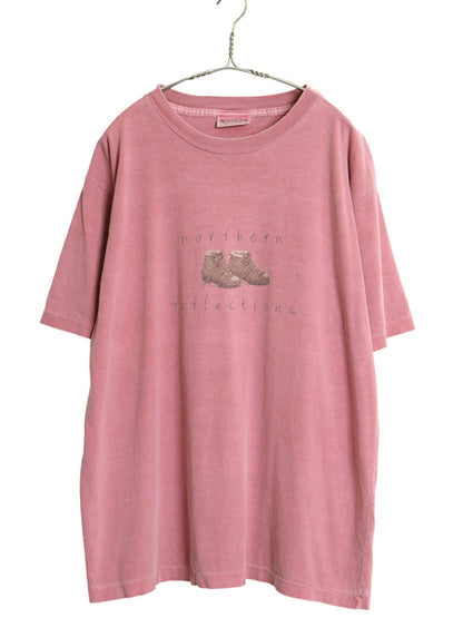 90s Northern Reflections イラスト プリント Tシャツ メンズ XL 程 オールド アウトドア ブーツ アート シングルステッチ 大きいサイズ 赤