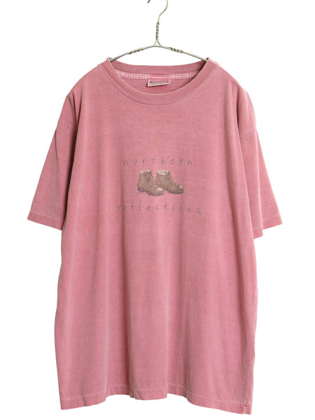 90s Northern Reflections イラスト プリント Tシャツ メンズ XL 程 オールド アウトドア ブーツ アート シングルステッチ 大きいサイズ 赤