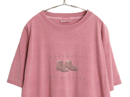 90s Northern Reflections イラスト プリント Tシャツ メンズ XL 程 オールド アウトドア ブーツ アート シングルステッチ 大きいサイズ 赤