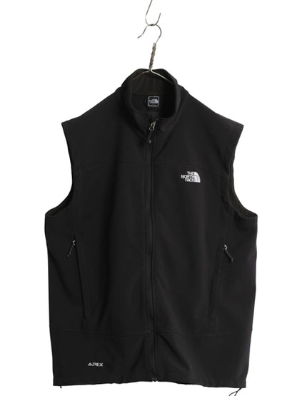 US企画 ノースフェイス APEX ソフトシェル ベスト メンズ XL 古着 裏 フリース フルジップ ストレッチ ハイネック 重ね着 大きいサイズ 黒