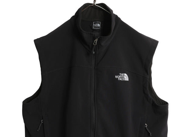 US企画 ノースフェイス APEX ソフトシェル ベスト メンズ XL 古着 裏 フリース フルジップ ストレッチ ハイネック 重ね着 大きいサイズ 黒