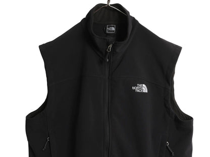 US企画 ノースフェイス APEX ソフトシェル ベスト メンズ XL 古着 裏 フリース フルジップ ストレッチ ハイネック 重ね着 大きいサイズ 黒